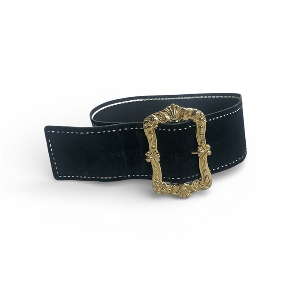Anna Sui Black Belt with Ornate Gold Buckle